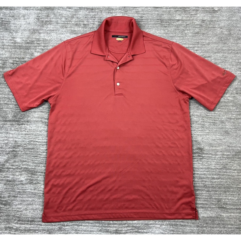 Greg Norman Polo Men Large‎ Red Play Dry Shadow Stripe Short Sleeve Golf Shirt